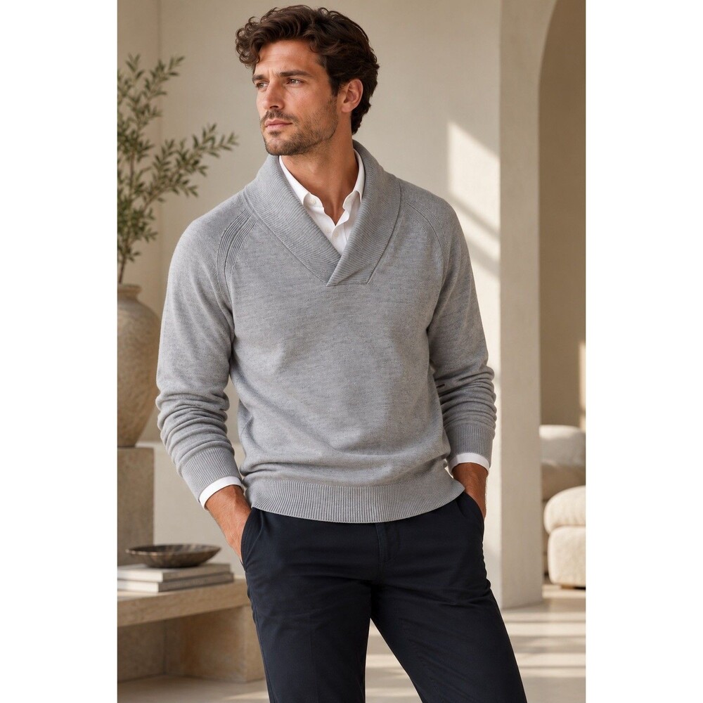 Banana Republic Men’s 100% Merino Wool Shawl Collar Sweater Gray XL